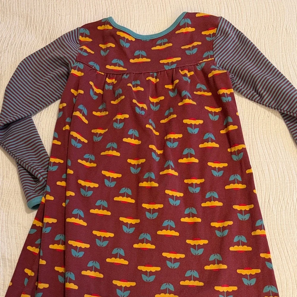 Hanna Andersson Maroon Floral‎ Stripe Long-Sleeve Dress